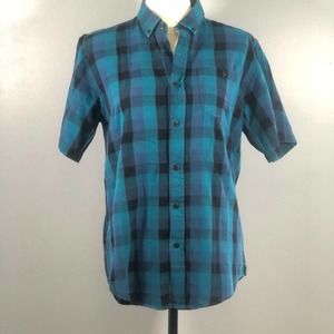 Ezekiel Shirt Mens Size Small Short Sleeve Plaid Button Down Blue Teal Black